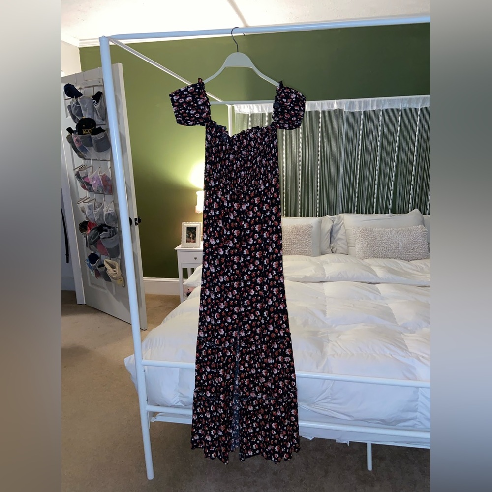 Long off the shoulder floral dress with slit